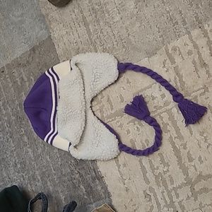 Purple and white winter hat. One size fits most
